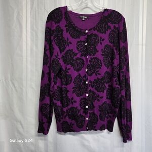 Purple and Black Floral Cardigan